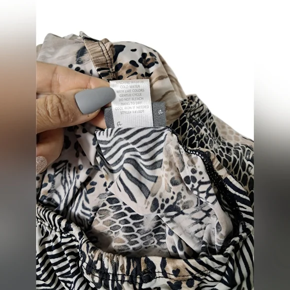 Dots Women Strapless Halter Leopard Zebra Animal Ruffle Black Tan Blouse Tops - Picture 13 of 14